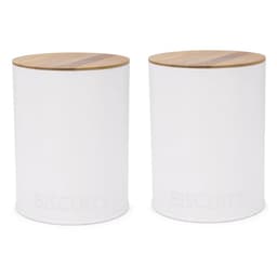 Kit 2 Portas Condimentos Lata de Biscoito com Tampa de Bambu Haus Concept Branco