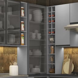 Armário Aéreo de Canto Ketlin com Vidro 1 Porta Cinza