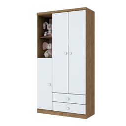Guarda-Roupa Infantil Pique-Esconde 3 Portas 2 Gavetas Rústico e Branco