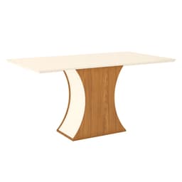 Mesa de Jantar Retangular com Tampo de Vidro Selena I Off White e Nature 160 cm