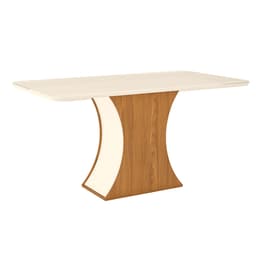 Mesa de Jantar Retangular com Tampo de Vidro Selena II Off White e Nature 160 cm