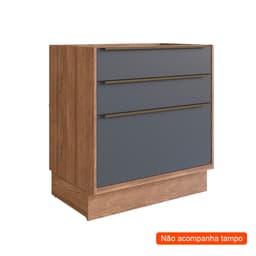 Balcão de Cozinha Ten 3 Gavetas Freijó e Grafito 80 cm