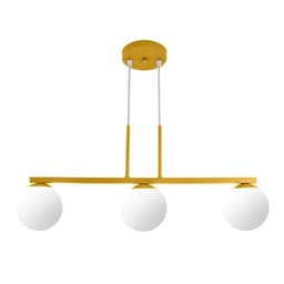 Lustre Pendente Jabuti Triplo Dourado com Globos de Vidro Brancos para 3 Lâmpadas G9 de LED Bivolt