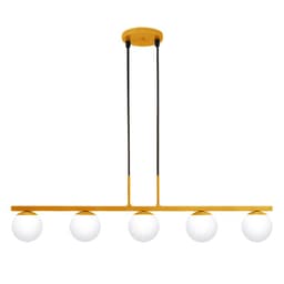 Pendente Jabuti Five Dourado Fosco com Globos Branco Fosco para 5 Lâmpadas G9 de LED