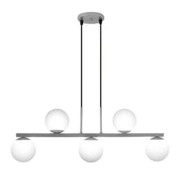 Pendente Jabuti UP na Cor Prata com Globos Brancos Fosco para 5 Lâmpadas G9 de LED