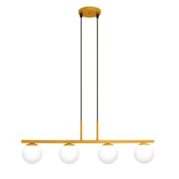 Pendente Jabuti na Cor Dourado Fosco com Globos Branco Fosco para 4 Lâmpadas G9 de LED