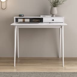 Escrivaninha Com Nicho Organizador Minimalista Madeira Branca Malina