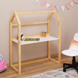 Mesinha Infantil Escrivaninha Desenho Madeira Montessori Regulável Tina Natural Branco