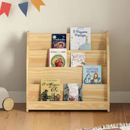 Porta Livros Madeira de Chão 4 Nichos Revisteiro Bruno Natural