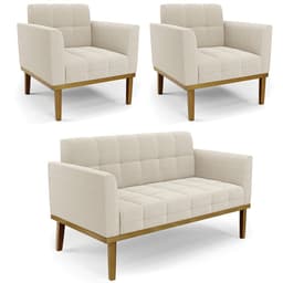 Namoradeira e 2 Poltronas Base Madeira Castanho Ana Bouclé Bege - Ibiza