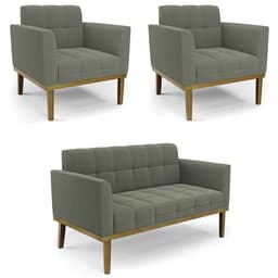 Namoradeira e 2 Poltronas Base Madeira Castanho Ana Bouclé Menta - Ibiza