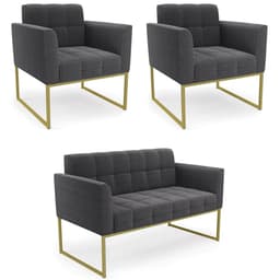 Namoradeira e 2 Poltronas Industrial Dourado Ana Bouclé Grafite - Ibiza