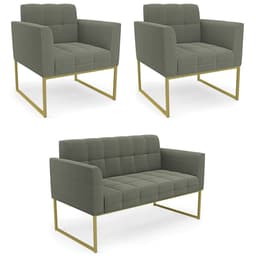 Namoradeira e 2 Poltronas Industrial Dourado Ana Bouclé Menta - Ibiza