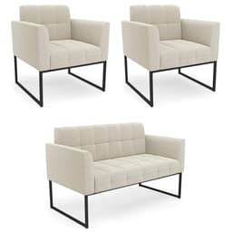 Namoradeira e 2 Poltronas Industrial Preto Ana Bouclé Bege - Ibiza