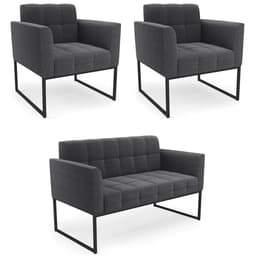 Namoradeira e 2 Poltronas Industrial Preto Ana Bouclé Grafite - Ibiza