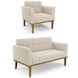 Namoradeira e Poltrona Base Madeira Castanho Ana Bouclé Bege - Ibiza