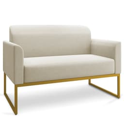 Poltrona Namoradeira 2 Lugares Base Industrial Dourada Maressa A19 Linho Grosso Bege - Ibiza