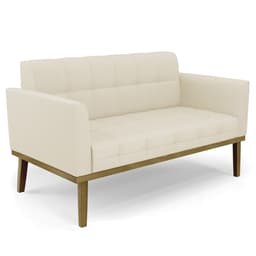 Sofá Namoradeira Base Madeira Castanho Ana Linho Bege - Ibiza