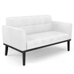 Sofá Namoradeira Base Madeira Preto Ana Sintético PU Branco - Ibiza