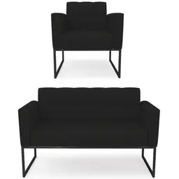 Sofá Namoradeira e 1 Poltrona Base Industrial Preto Ana Linho Preto - Ibiza