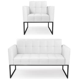 Sofá Namoradeira e 1 Poltrona Base Industrial Preto Ana Sintético Branco - Ibiza
