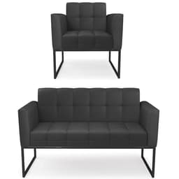 Sofá Namoradeira e 1 Poltrona Base Industrial Preto Ana Sintético Preto - Ibiza