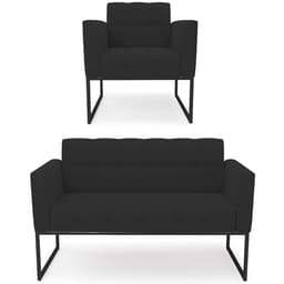 Sofá Namoradeira e 1 Poltrona Base Industrial Preto Ana Veludo Preto - Ibiza