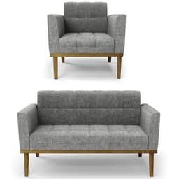 Sofá Namoradeira e 1 Poltrona Base Madeira Castanho Ana Linho Grafite - Ibiza