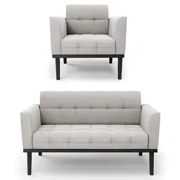 Sofá Namoradeira e 1 Poltrona Base Madeira Preto Ana Veludo Cinza - Ibiza