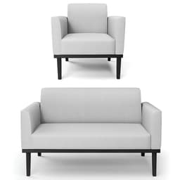 Sofá Namoradeira e 1 Poltrona Base Madeira Preto Maressa Linho Cinza - Ibiza