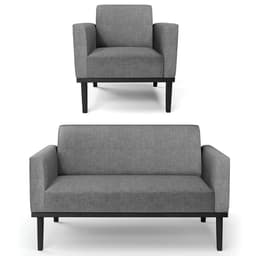 Sofá Namoradeira e 1 Poltrona Base Madeira Preto Maressa Linho Grafite - Ibiza