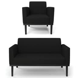 Sofá Namoradeira e 1 Poltrona Base Madeira Preto Maressa Linho Preto - Ibiza