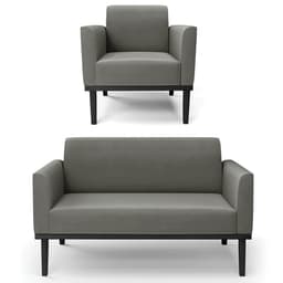 Sofá Namoradeira e 1 Poltrona Base Madeira Preto Maressa Suede Grafite - Ibiza