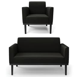 Sofá Namoradeira e 1 Poltrona Base Madeira Preto Maressa Suede Preto - Ibiza