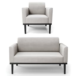 Sofá Namoradeira e 1 Poltrona Base Madeira Preto Maressa Veludo Cinza - Ibiza