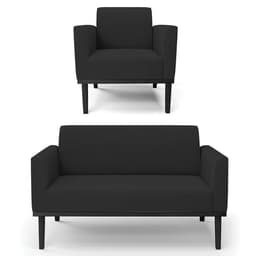 Sofá Namoradeira e 1 Poltrona Base Madeira Preto Maressa Veludo Preto - Ibiza