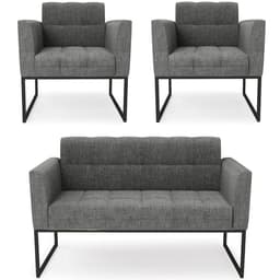 Sofá Namoradeira e 2 Poltronas Base Industrial Preto Ana Linho Grafite - Ibiza