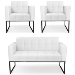 Sofá Namoradeira e 2 Poltronas Base Industrial Preto Ana Sintético Branco - Ibiza