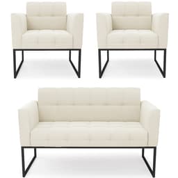 Sofá Namoradeira e 2 Poltronas Base Industrial Preto Ana Veludo Bege - Ibiza