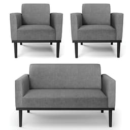 Sofá Namoradeira e 2 Poltronas Base Madeira Preto Maressa Linho Grafite - Ibiza