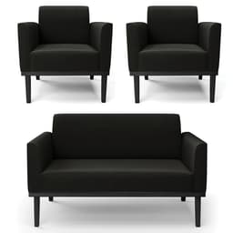 Sofá Namoradeira e 2 Poltronas Base Madeira Preto Maressa Suede Preto - Ibiza