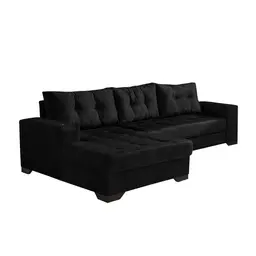 Sofá 5 Lugares Dijon com Chaise Esquerdo e Entrada USB Suede Preto