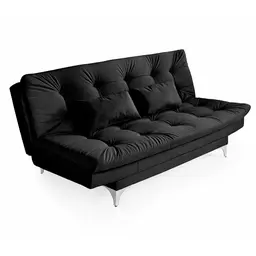 Sofá-Cama 3 Lugares Casal Versátil Veludo Liso Preto