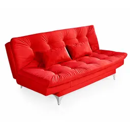 Sofá-Cama 3 Lugares Casal Versátil Veludo Liso Vermelho