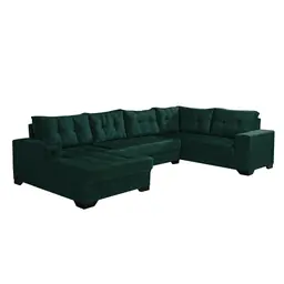Sofá de Canto 6 Lugares Dijon com Chaise Esquerdo e Entrada USB Suede Verde