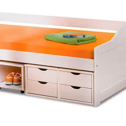 Cama Solteiro com Mesa de Apoio Floro Madeira Maciça Branca