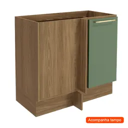 Balcão de Canto com Tampo Botanic 1 Porta Verde Oliva e Nogueira