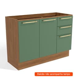 Balcão de Cozinha Botanic 2 Portas 3 Gavetas Nogueira e Verde Oliva