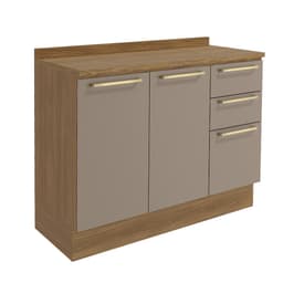 Balcão de Cozinha com Tampo Botanic 2 Portas 3 Gavetas Fendi e Nogueira