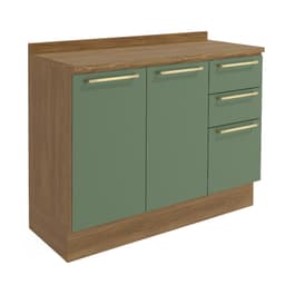 Balcão de Cozinha com Tampo Botanic 2 Portas 3 Gavetas Verde Oliva e Nogueira